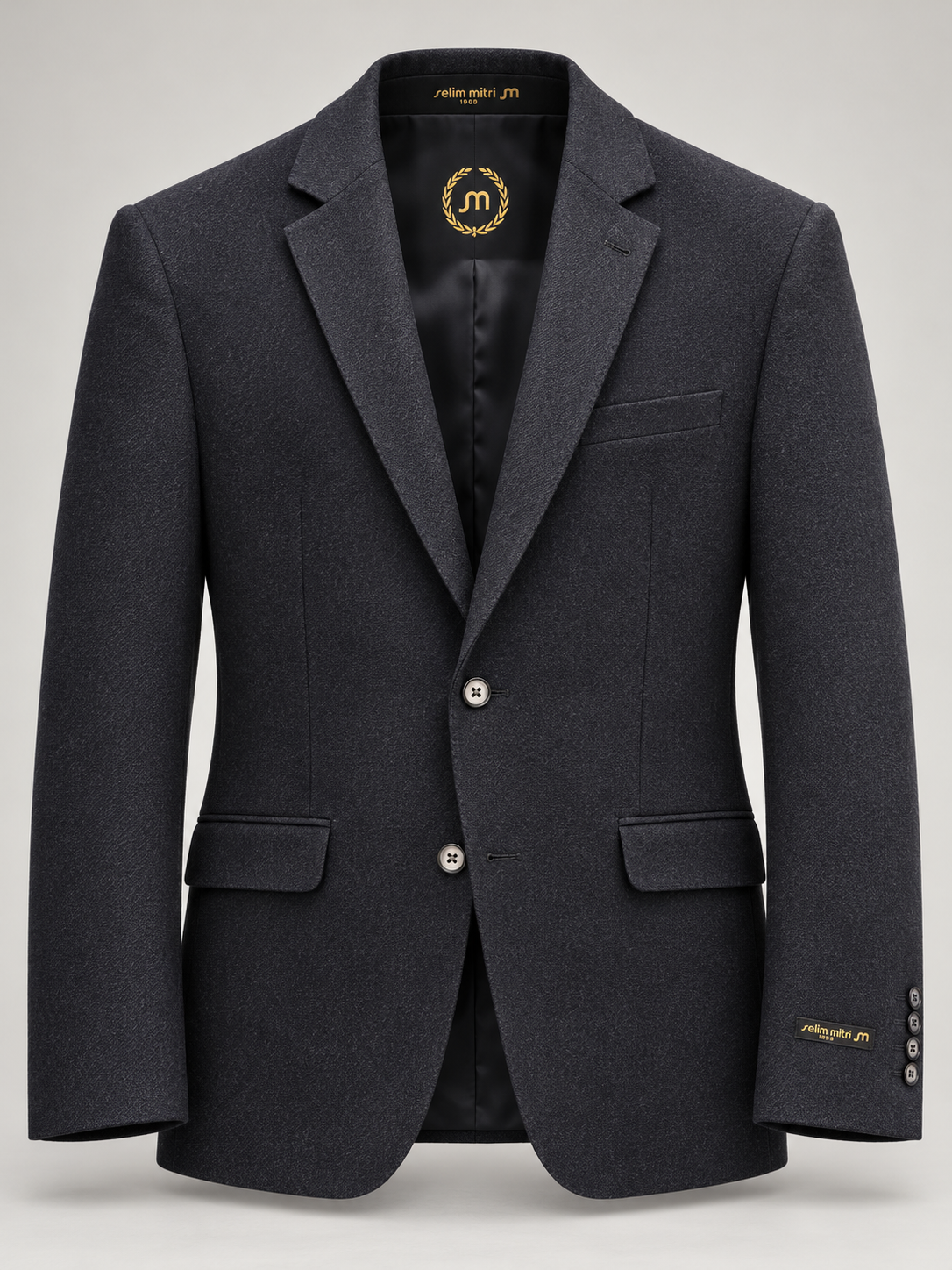 Deep Navy Textured Tailored Blazer — 01 front ghost branded