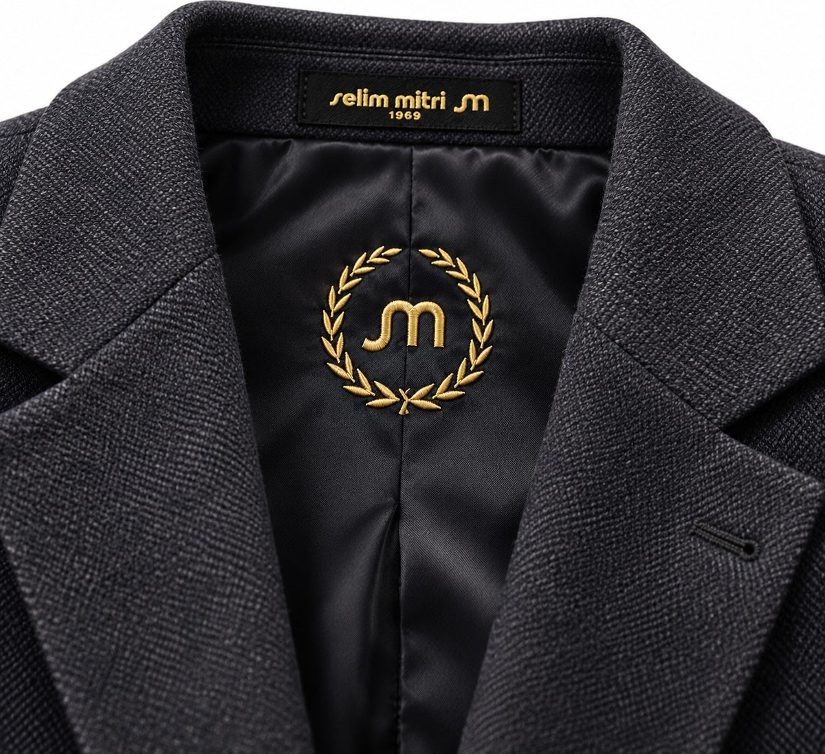Deep Navy Textured Tailored Blazer — Collar and lining detail