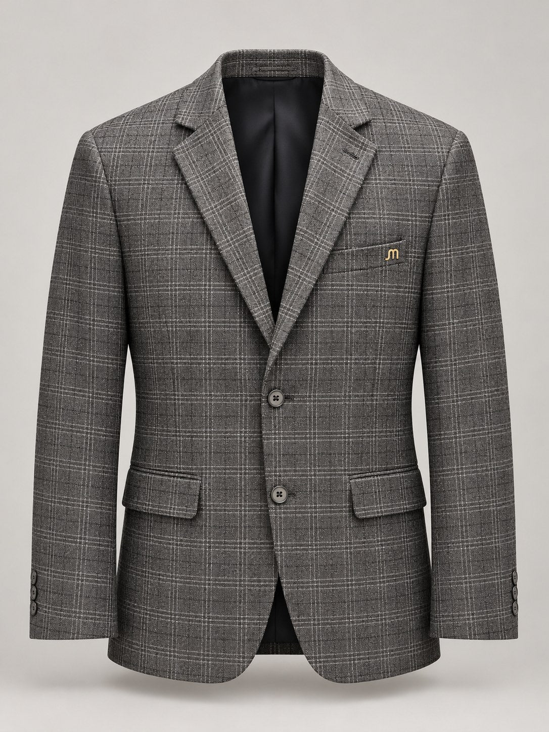 Gray Windowpane Tailored Blazer — Branded front and interior view