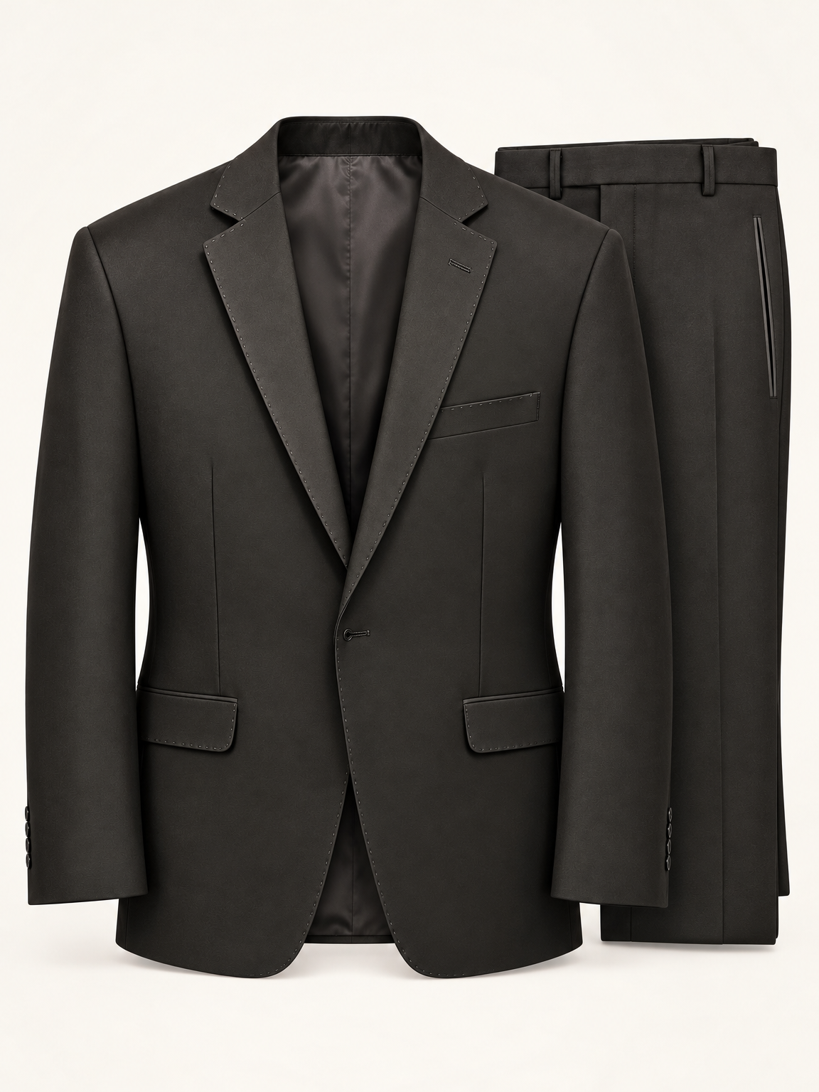 Obsidian Black Pick-Stitch Tuxedo, complete two-piece product view