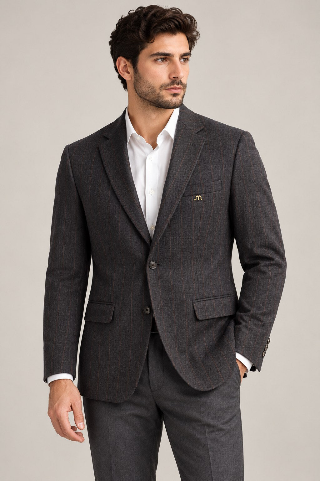 Charcoal & Rust Windowpane Blazer — 06 model fit wide