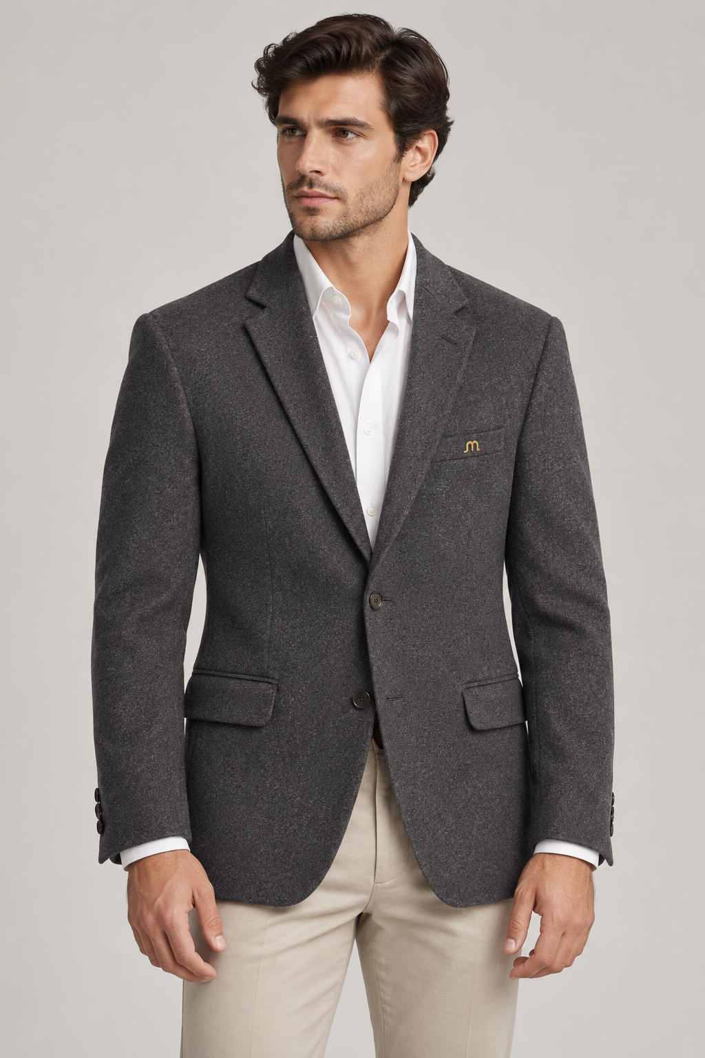 Charcoal Textured Tailored Blazer — 06 model fit wide