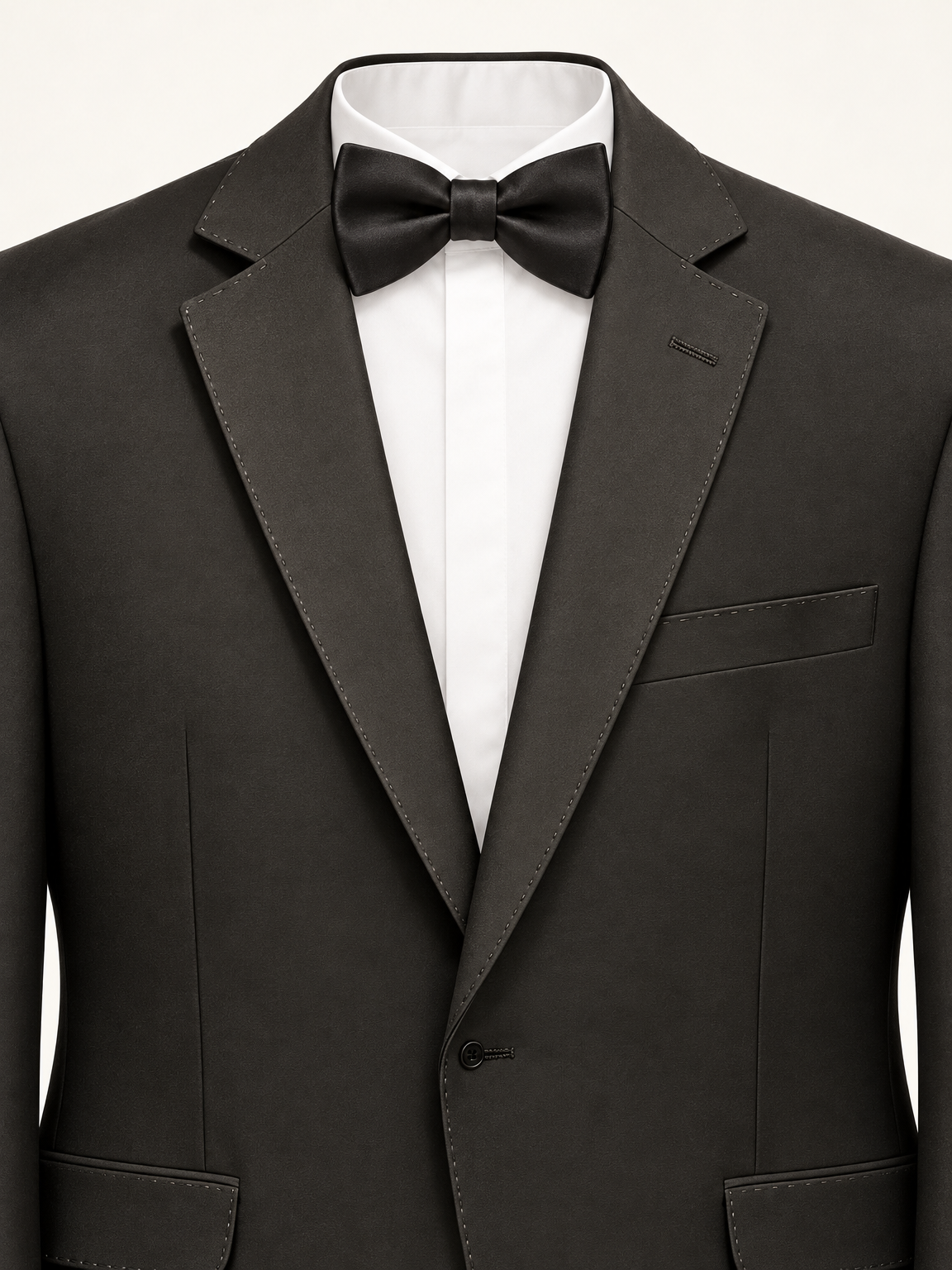 Obsidian Black Pick-Stitch Tuxedo, lapel and chest detail