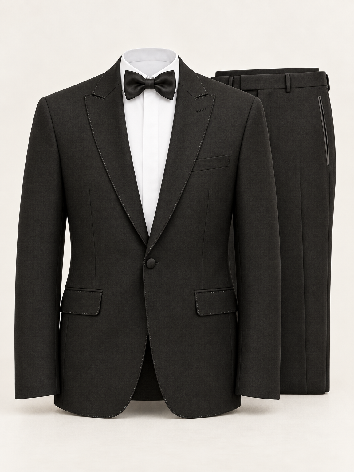 Obsidian Black Pick-Stitch Tuxedo, provisional trouser waistband detail