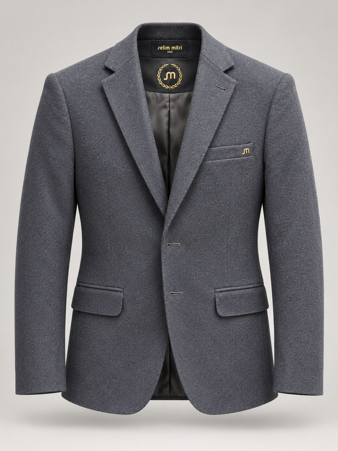 Cool Gray Woven Tailored Blazer — 01 front ghost branded
