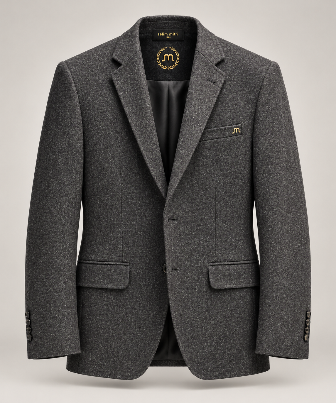 Charcoal Textured Tailored Blazer — 01 front ghost branded