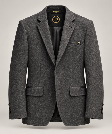 Charcoal Textured Tailored Blazer — 01 front ghost branded