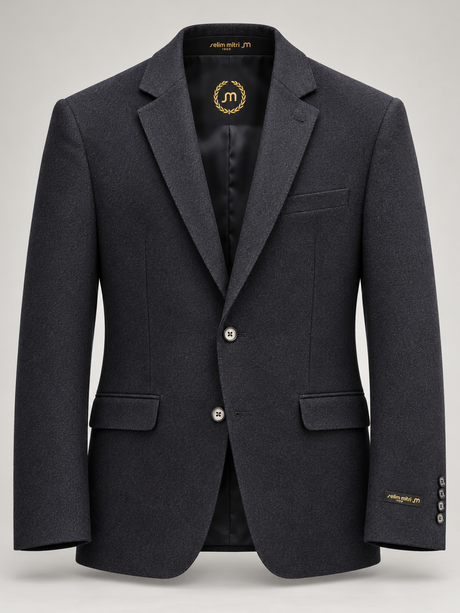 Deep Navy Textured Tailored Blazer — 01 front ghost branded