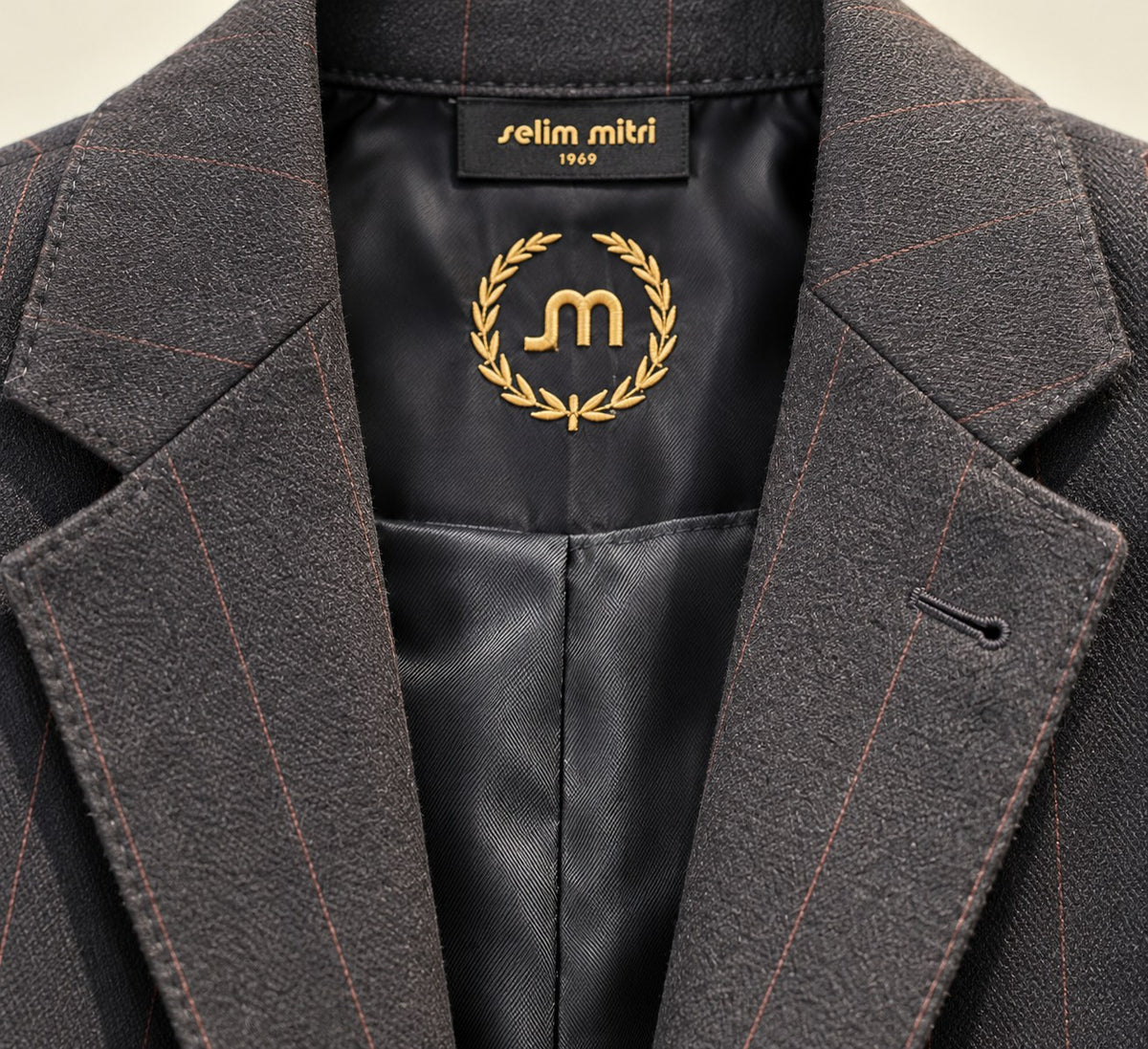 Charcoal & Rust Windowpane Blazer — 02 detail collar lining