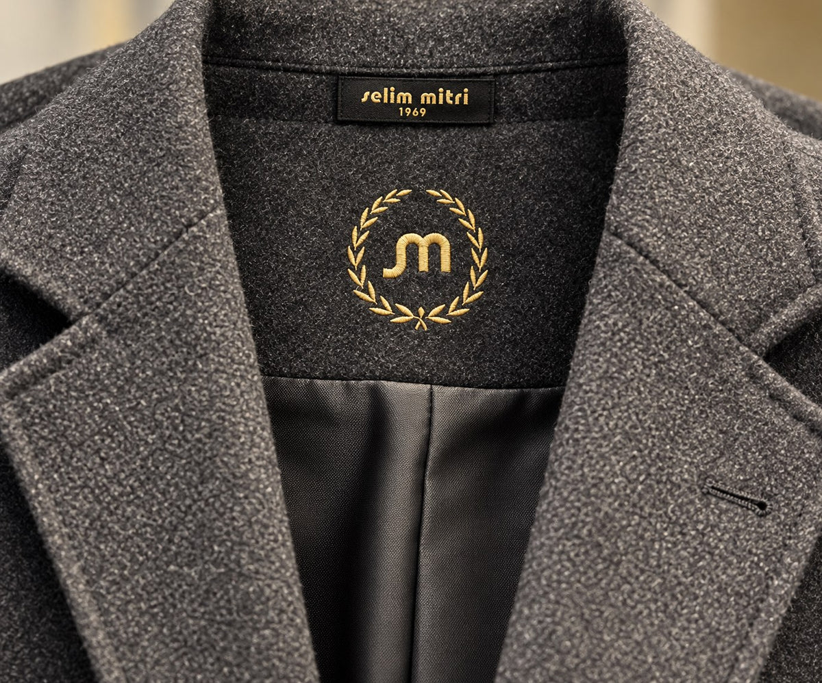 Charcoal Textured Tailored Blazer — Collar and lining detail