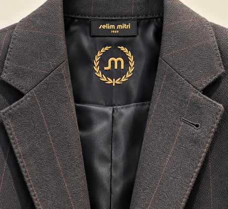 Charcoal & Rust Windowpane Blazer — Collar and lining detail