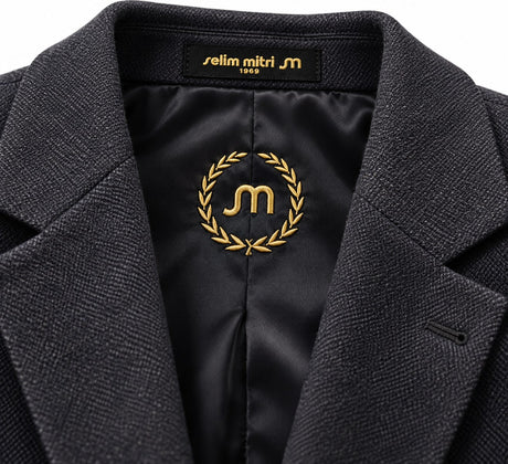 Deep Navy Textured Tailored Blazer — Collar and lining detail