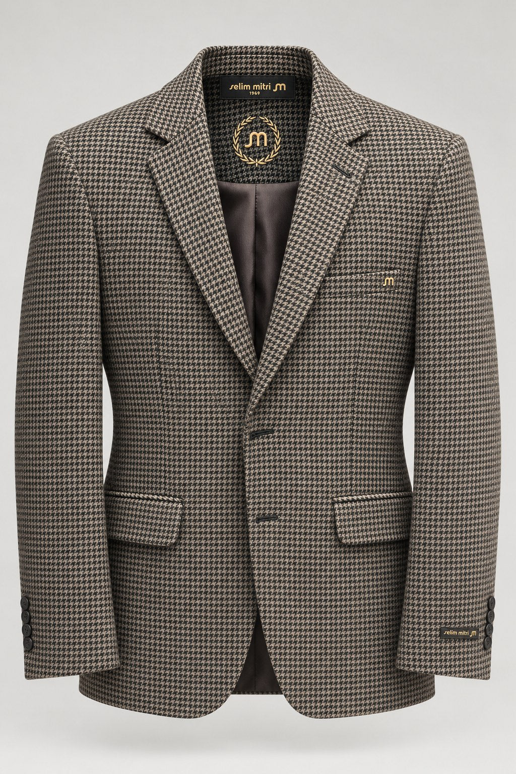 Taupe Houndstooth Tailored Blazer — 02 front ghost branded