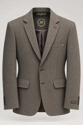 Taupe Houndstooth Tailored Blazer — 02 front ghost branded