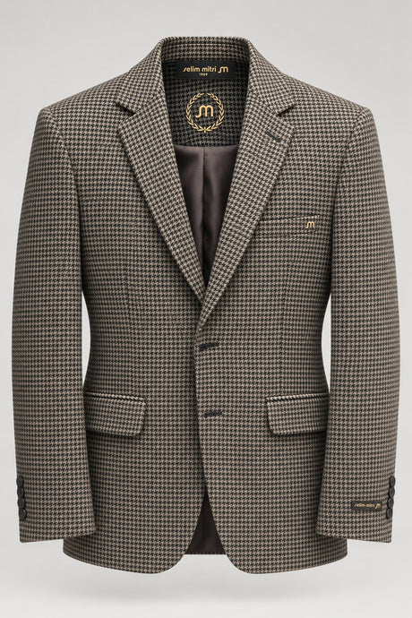 Taupe Houndstooth Tailored Blazer — 02 front ghost branded