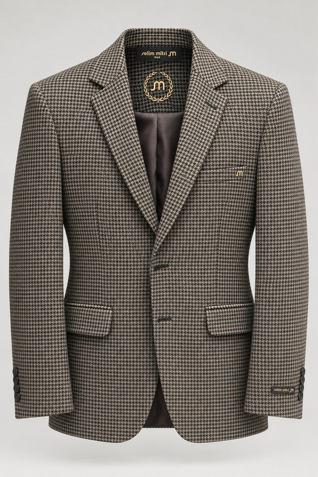 Taupe Houndstooth Tailored Blazer — 02 front ghost branded
