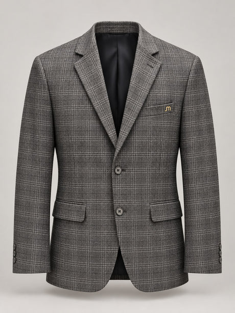 Gray Windowpane Tailored Blazer — 02 front ghost branded