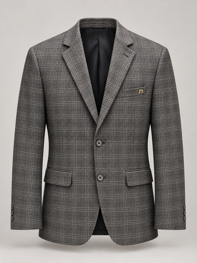 Gray Windowpane Tailored Blazer — 02 front ghost branded