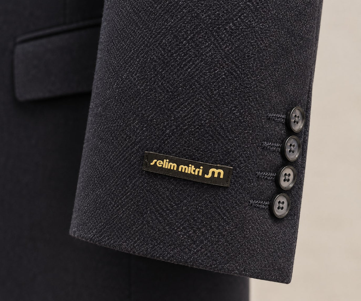 Deep Navy Textured Tailored Blazer — Cuff detail