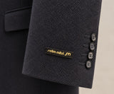 Deep Navy Textured Tailored Blazer — Cuff detail