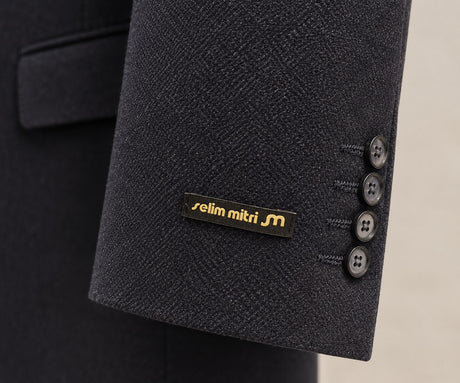 Deep Navy Textured Tailored Blazer — Cuff detail