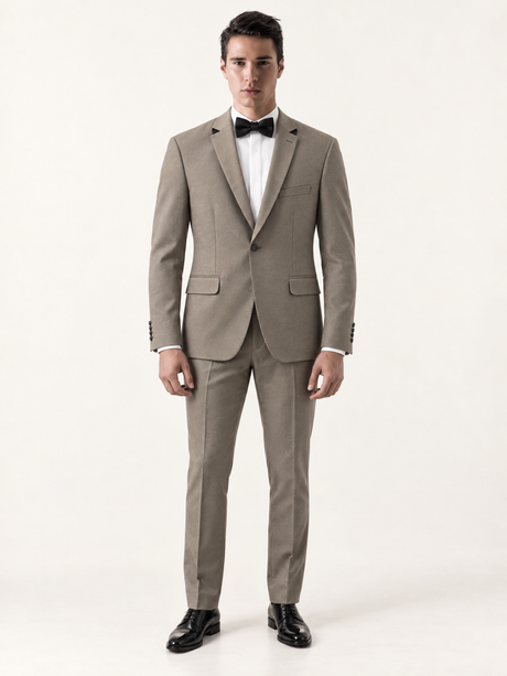 Argent Taupe Contrast-Lapel Tuxedo, front model view