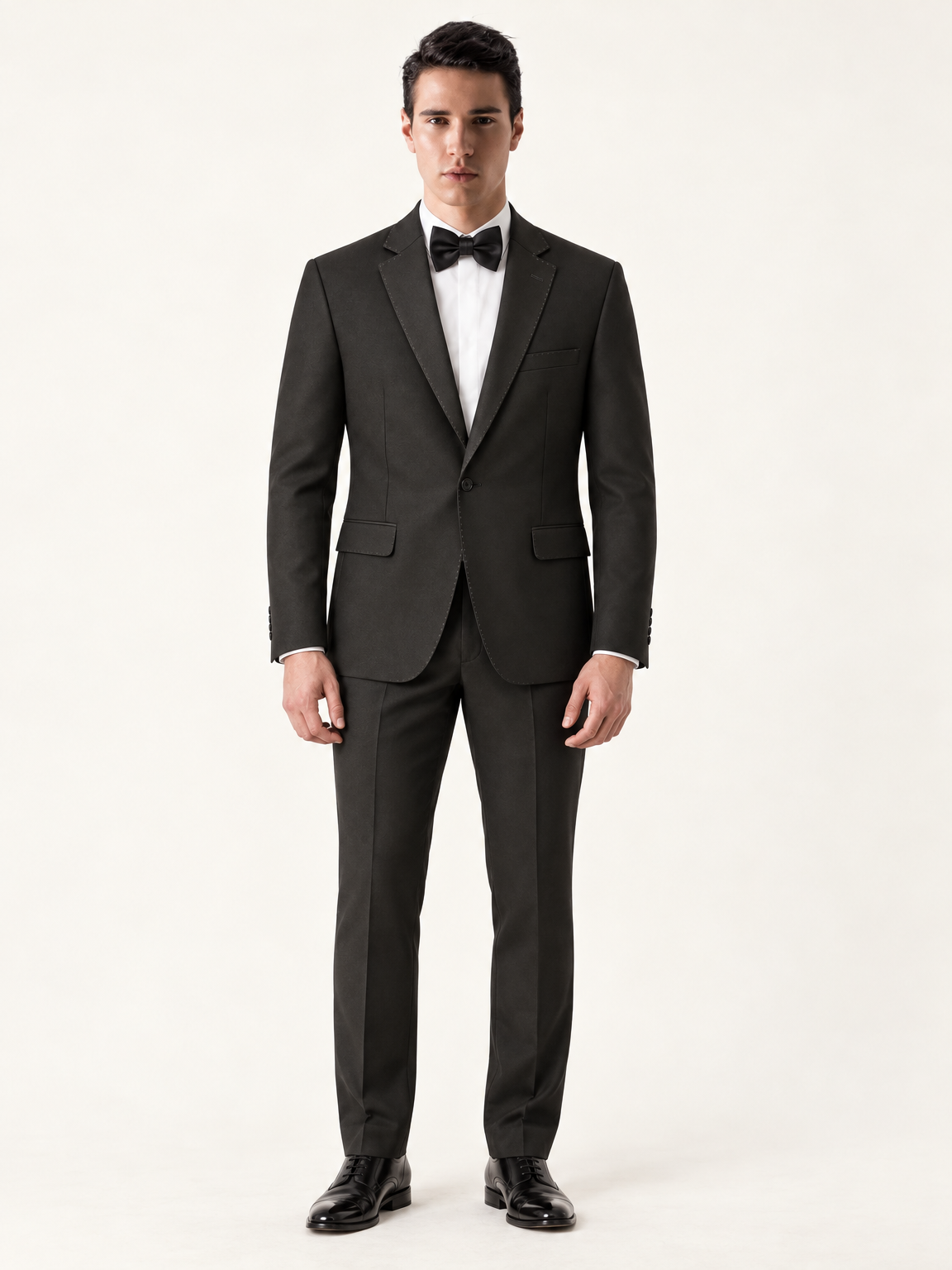 Obsidian Black Pick-Stitch Tuxedo, front model view