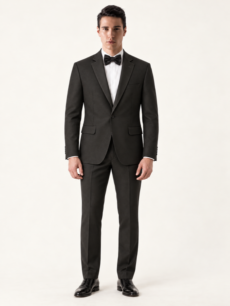 Obsidian Black Pick-Stitch Tuxedo, front model view