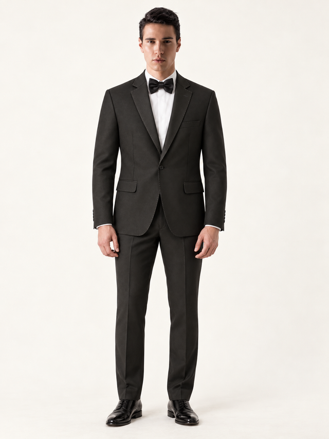 Obsidian Black Pick-Stitch Tuxedo, front model view