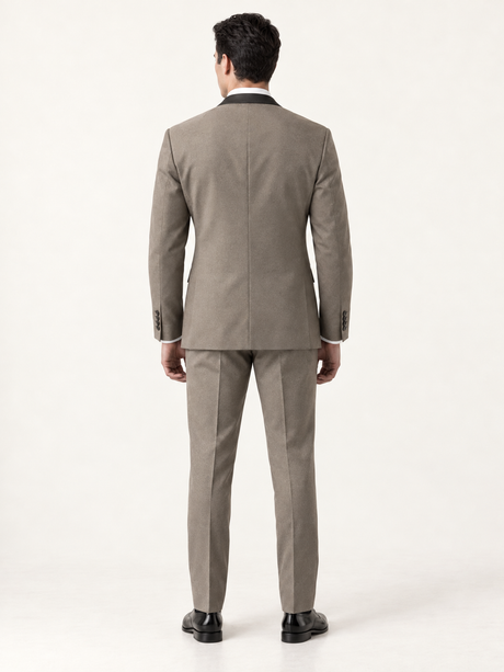 Argent Taupe Contrast-Lapel Tuxedo, provisional back model view