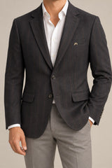 Charcoal & Rust Windowpane Blazer — 05 model fit detail no face