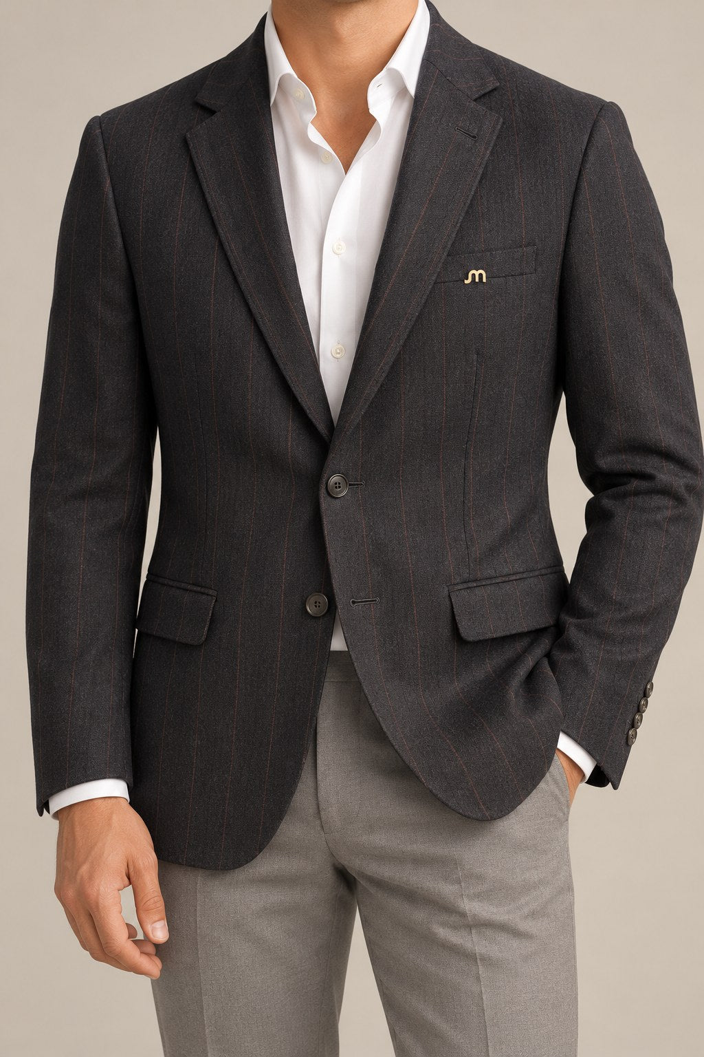 Charcoal & Rust Windowpane Blazer — Close fit view