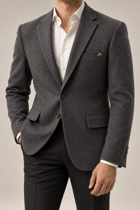Charcoal Textured Tailored Blazer — Close fit view