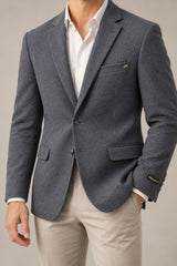 Cool Gray Woven Tailored Blazer — 05 model fit detail no face