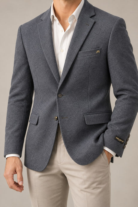 Cool Gray Woven Tailored Blazer — 05 model fit detail no face