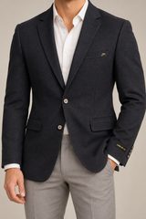 Deep Navy Textured Tailored Blazer — 05 model fit detail no face