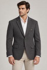 Charcoal Textured Tailored Blazer — 06 model fit wide