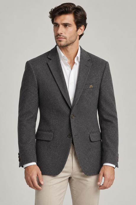 Charcoal Textured Tailored Blazer — 06 model fit wide