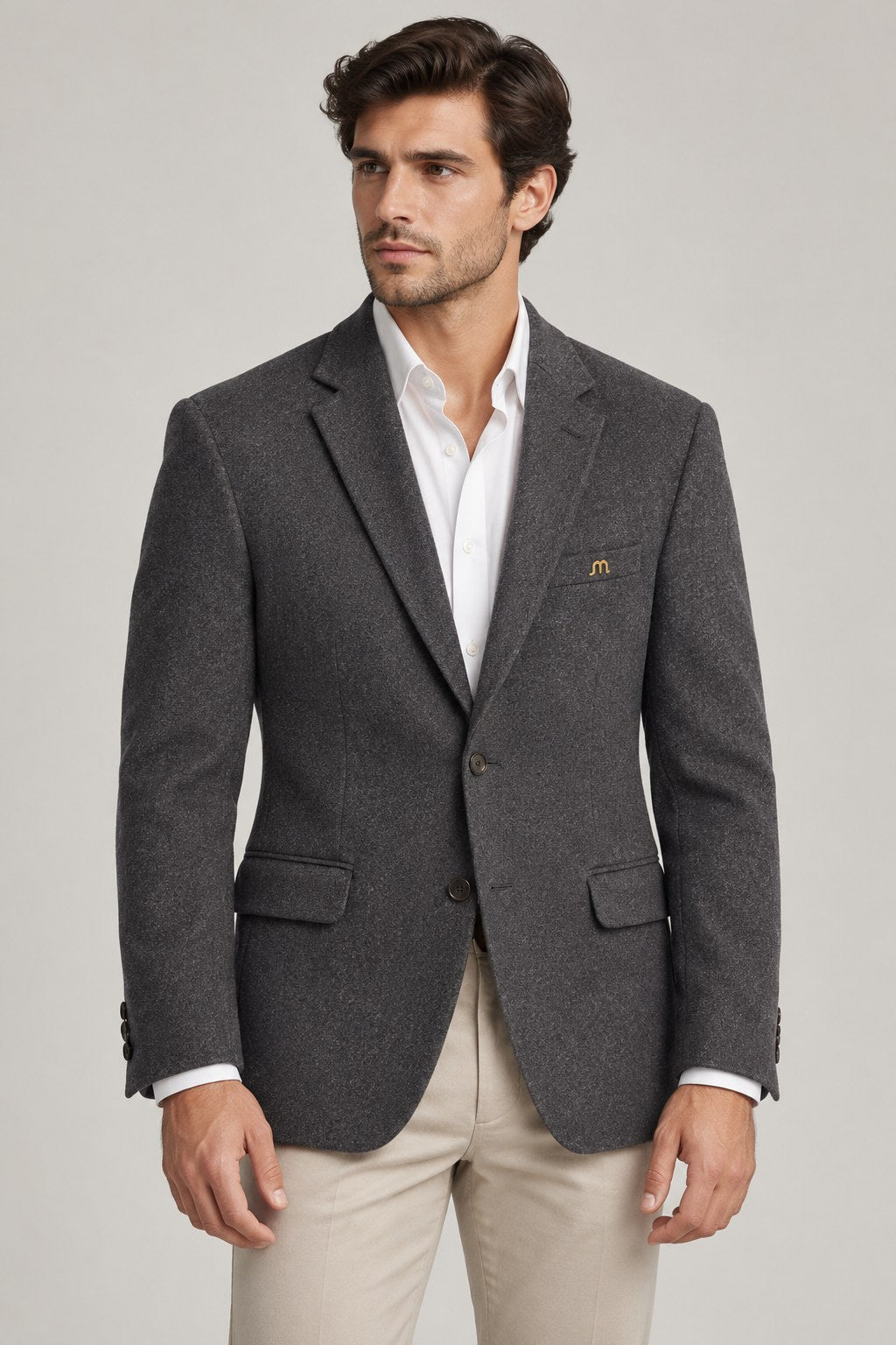Charcoal Textured Tailored Blazer — Wider fit view