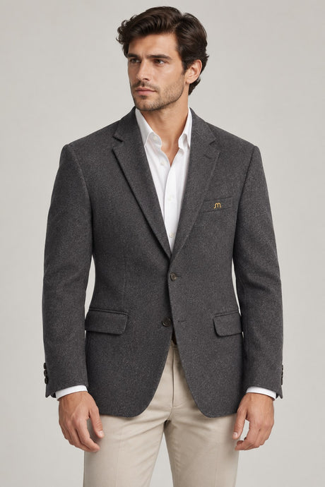 Charcoal Textured Tailored Blazer — Wider fit view