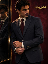 Deep Navy Textured Tailored Blazer — Campaign styling view