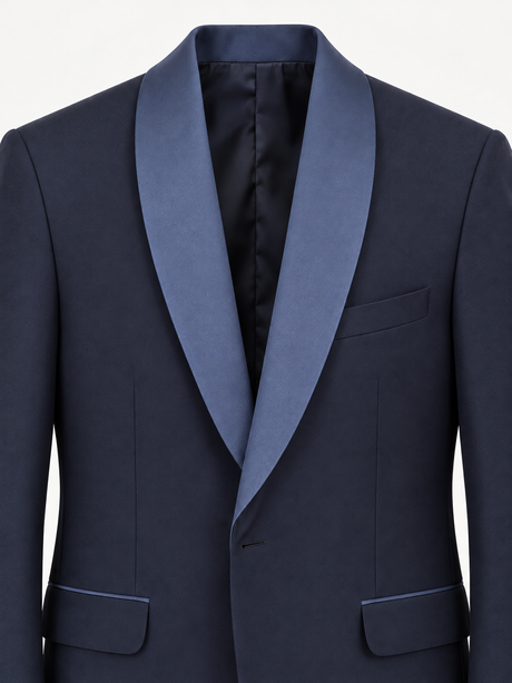 Satin shawl lapel and chest-pocket detail