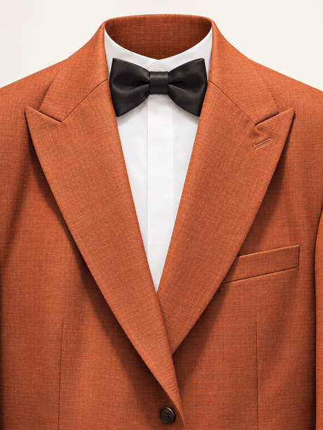 Ember Terracotta Peak-Lapel Tuxedo, lapel and chest detail