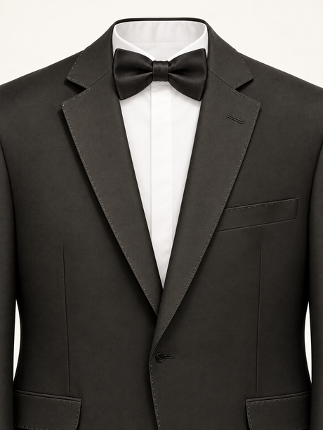 Obsidian Black Pick-Stitch Tuxedo, lapel and chest detail