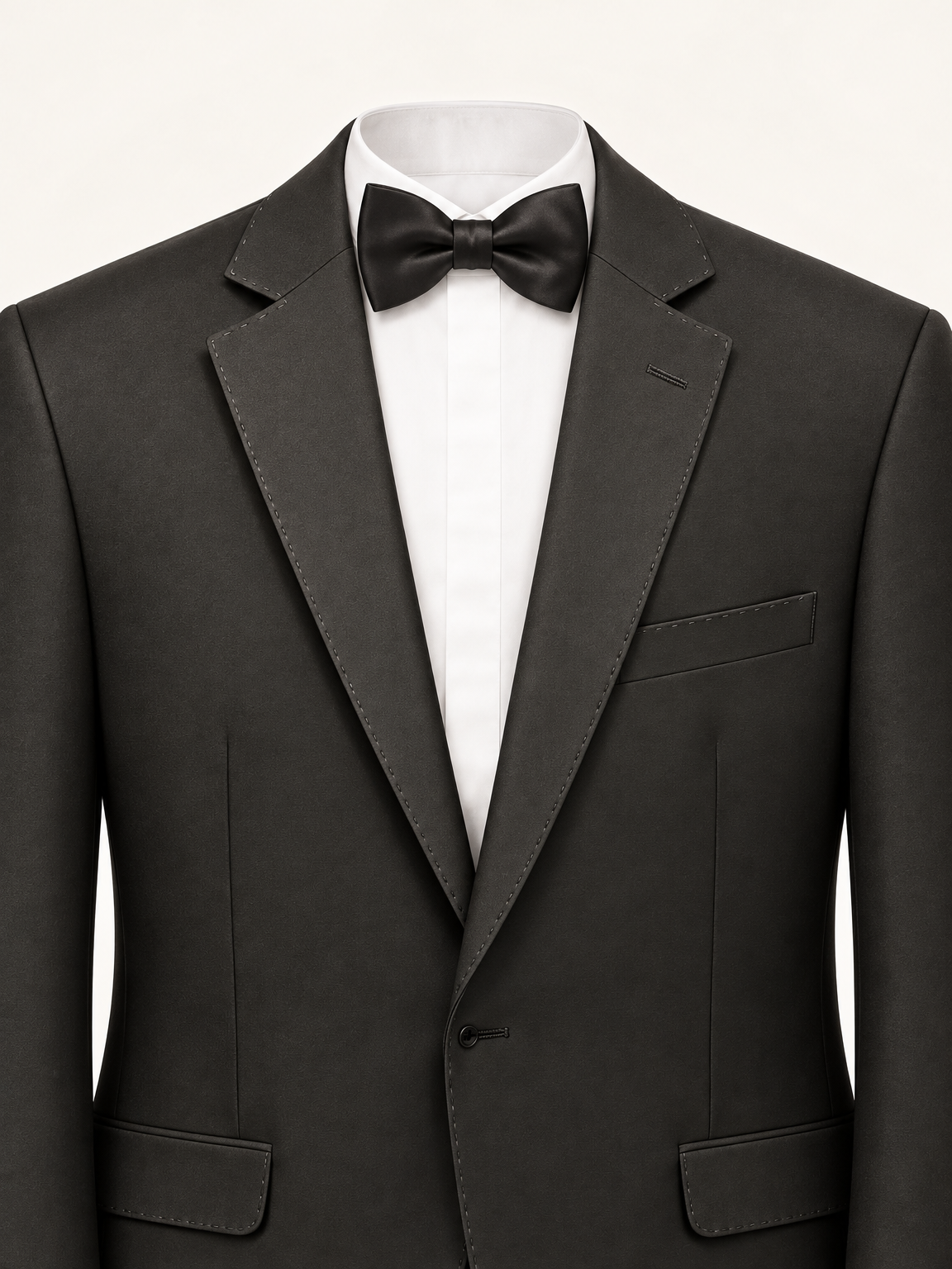 Obsidian Black Pick-Stitch Tuxedo, shoulder detail