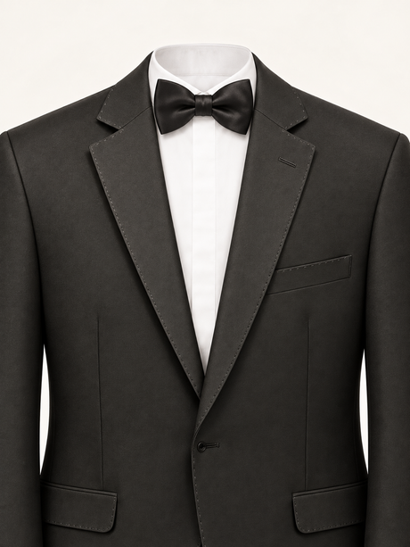 Obsidian Black Pick-Stitch Tuxedo, shoulder detail