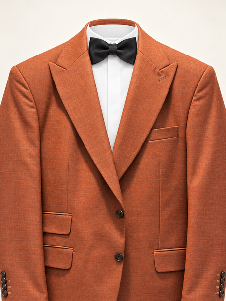 Ember Terracotta Peak-Lapel Tuxedo, shoulder detail
