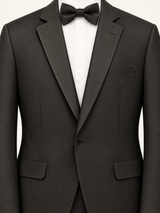 Obsidian Black Pick-Stitch Tuxedo, closure and pocket detail