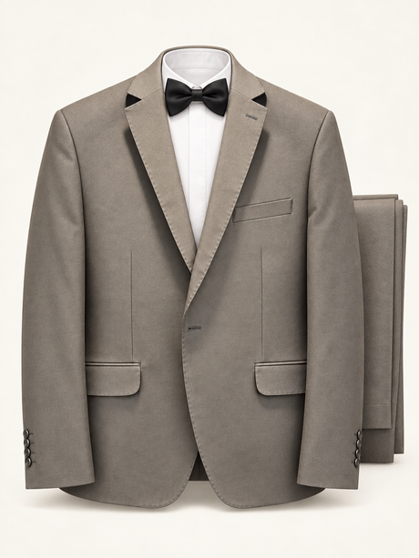 Argent Taupe Contrast-Lapel Tuxedo, cuff detail