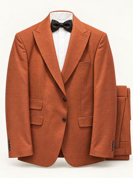 Ember Terracotta Peak-Lapel Tuxedo, cuff detail